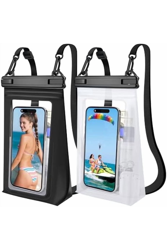 2 Pack Large Waterproof Phone Pouch, Waterproof Phone Case for iPhone 16 15 14 13 Pro Max Galaxy S25 S24 All Devices, IPX8 Double Sealing, Floating Water Proof Bag for Beach Water Park