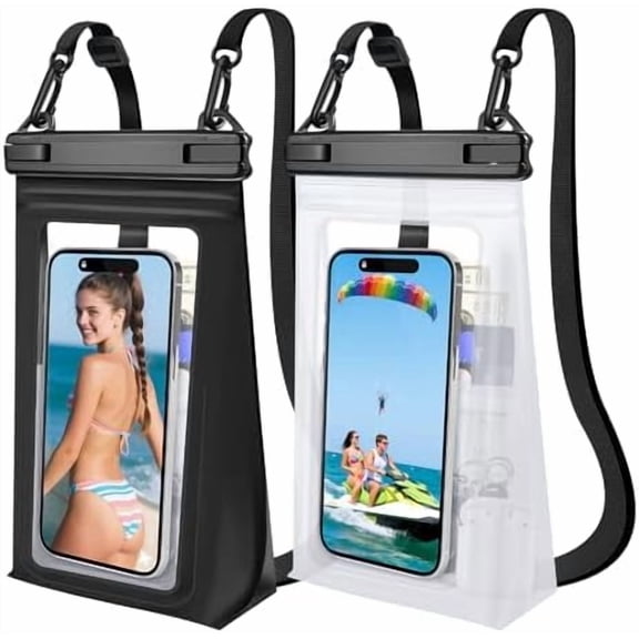 2 Pack Large Waterproof Phone Pouch, Waterproof Phone Case for iPhone 16 15 14 13 Pro Max Galaxy S25 S24 All Devices, IPX8 Double Sealing, Floating Water Proof Bag for Beach Water Park