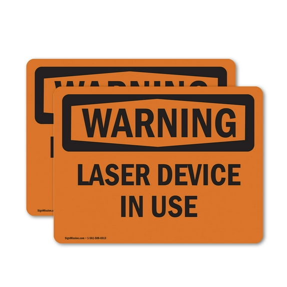 (2 Pack) Laser Device In Use OSHA Warning Sign 14 Inch X 10 Inch Vinyl Label Decal Sticker Weather Resistant, UV Protected for Workplace, Business, and Construction Site, Made in the