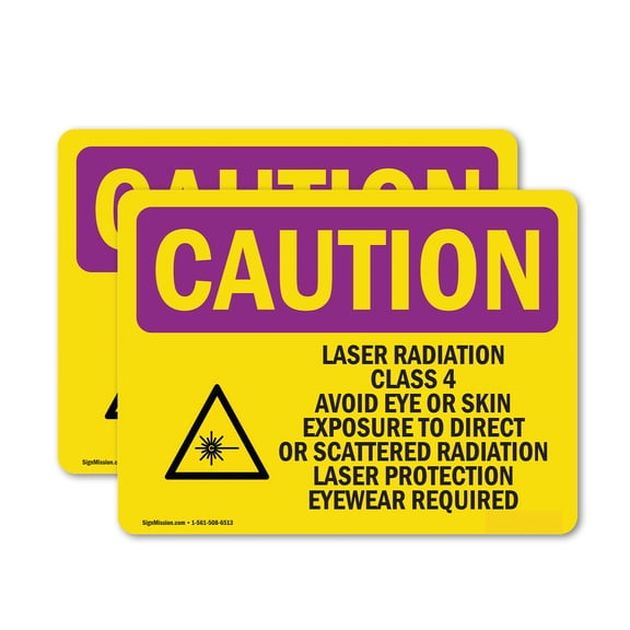 (2 Pack) Laser Radiation Class 4 Avoid With Symbol OSHA Caution Radiation Sign