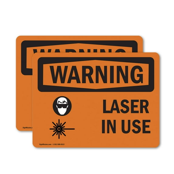 (2 Pack) Laser In Use With Symbol OSHA Warning Sign 14 Inch X 10 Inch Vinyl Label Decal Sticker Weather Resistant, UV Protected for Workplace, Business, and Construction Site, Made in
