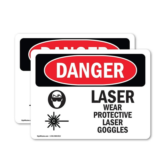 (2 Pack) Laser Wear Protective Laser Goggles OSHA Danger Sign 7 Inch X 5 Inch Vinyl Label Decal Sticker Weather Resistant, UV Protected for Workplace, Business, and Construction Site,