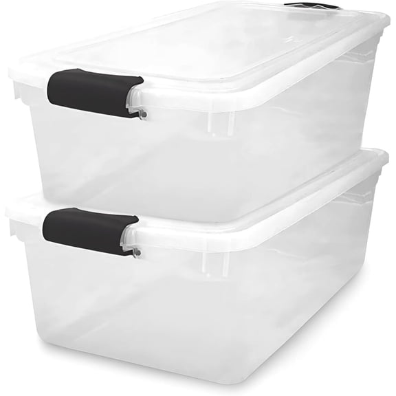 2-Pack Latching Lid, Large Clear Plastic Storage Bins with Lids, 66 Quart, Gray Latch - Stackable Container Boxes for Home, Bathroom, and Office Organization