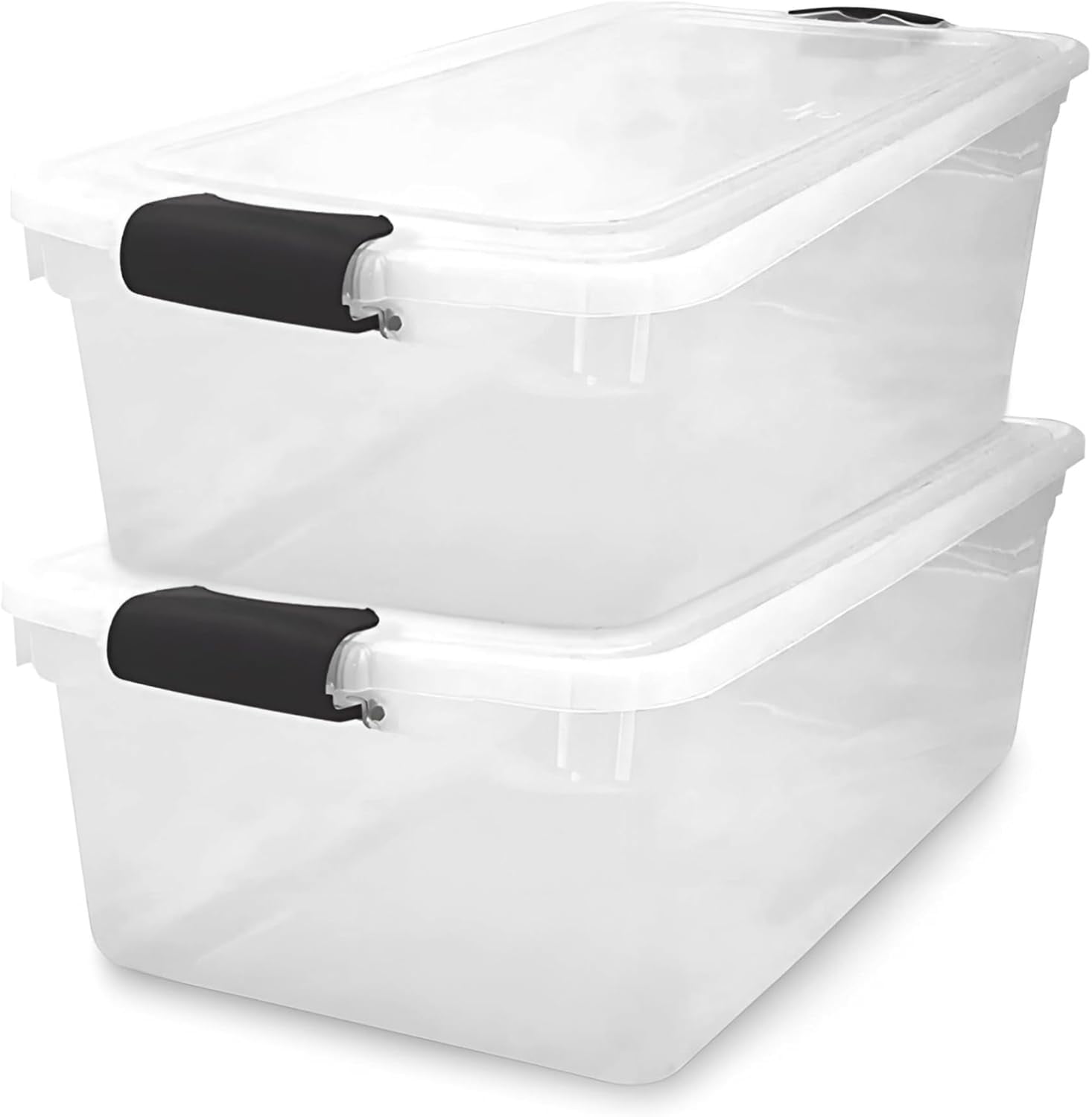 2-Pack Latching Lid, Large Clear Plastic Storage Bins with Lids, 66 ...