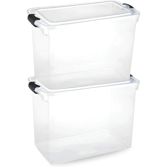 2-Pack Latching Lid, Large Clear Plastic Storage Bins w/ Lids, 112 Quart, Gray Latch - Stackable Container Boxes for Home, Bathroom, and Office Organization