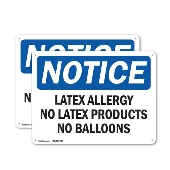 (2 Pack) Latex Allergy No Latex Products No Balloons OSHA Notice Sign 14 Inch X 10 Inch Indoor / Outdoor Rust-Free Aluminum Metal Signs for Workplace, Workshop, and Construction Site,