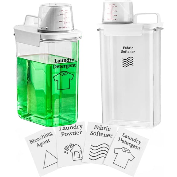2 Pack] Laundry Detergent Dispenser for Laundry Room Organization and Storage,78 Oz Laundry Soap Dispenser,Liquid Laundry Detergent Dispenser with 4 Removable Labels,BPA Free & PET Plastic, Clear