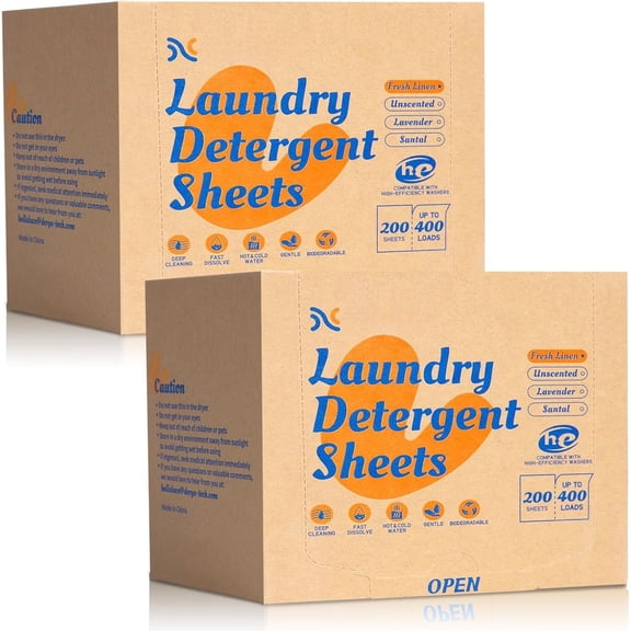 2 Pack Laundry Detergent Sheets - Laundry Sheets, 800 Loads, , Plastic-Free,  Linen Scent, Space Saving,  Dissolve &