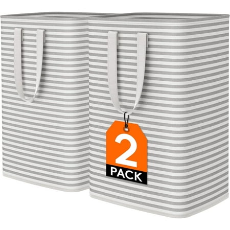 2 Pack Laundry Hamper Large Collapsible Laundry Baskets, Freestanding Waterproof Clothes Hamper with Easy Carry Handles in Laundry Room Bedroom Bathroom College Dorm for Adults, Grey, 2 x 80L