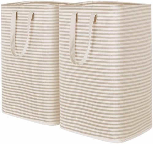 2 Pack Laundry Hamper Large Collapsible Laundry Baskets, Freestanding Waterproof Clothes Hamper with Easy Carry Handles in Laundry Room Bedroom Bathroom College Dorm, Beige, 2 x 80L