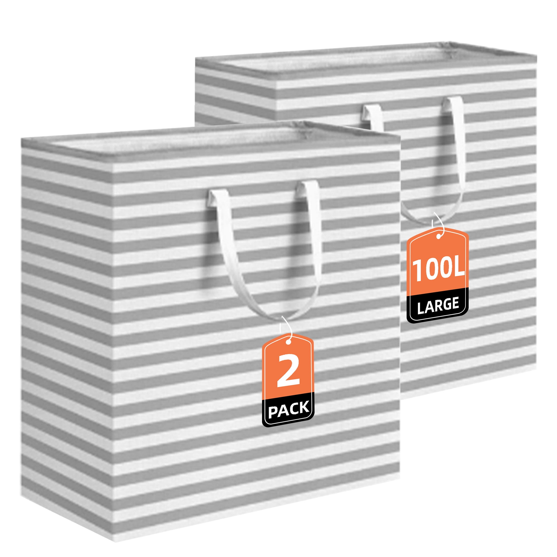 GARITIN 2 Pack Laundry Hamper, 100L Large Collapsible Laundry Baskets with Handles, Freestanding Waterproof Clothes Hamper for Bedroom Bathroom Laundry Room