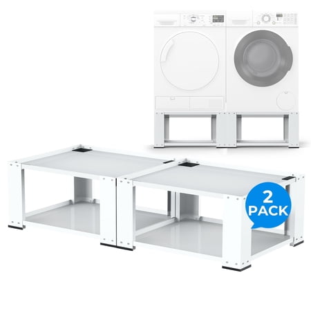 2 Pack Laundry Pedestals 28" Matalde Dual Washing Machine Pedestals 15.7" Height Washer Dryer Riser, Stainless Steel, White