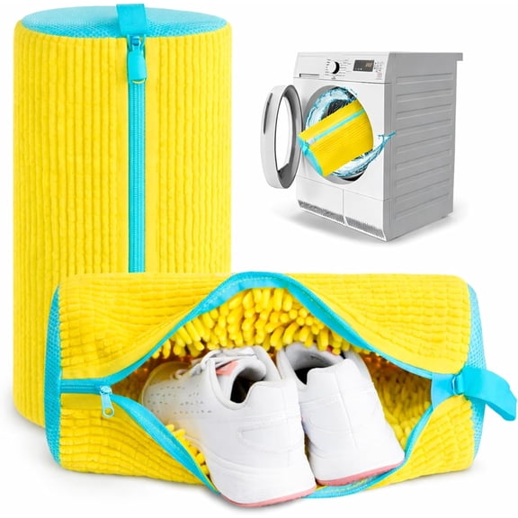  2 Pack Laundry Shoe Bag for Washer and Dryer, Reusable Sneaker Washing Bag, 360 Deep Clean, Self-Locking Zipper, Fits All Shoe Types  Yellow