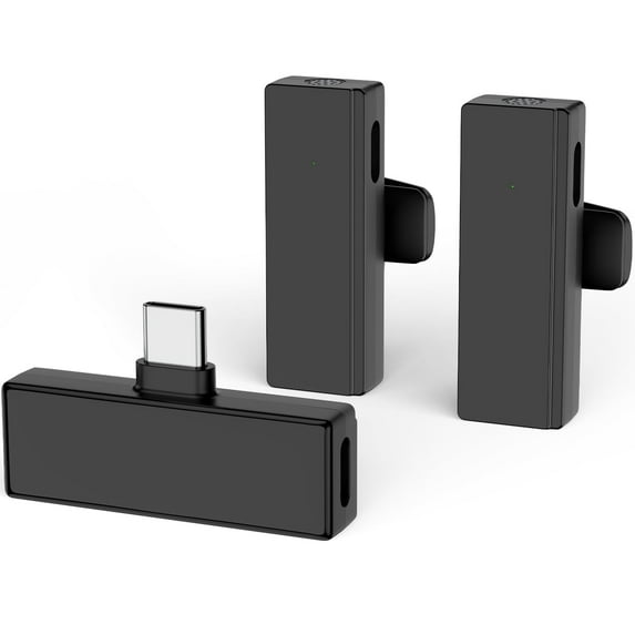2 Pack Wireless Lavalier Microphones for iPhone Android, 2 in 1 Type C Noise Reduction Professional Wireless Lapel Microphone Cordless Recording Mic for Video Recording Interview Vlog YouTube Tiktok