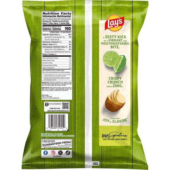 2 Pack Lay's Limon Flavored Potato Chips, Party Size, 12.5 Ounce Bag
