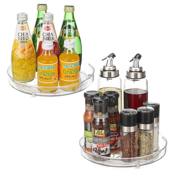 2 Pack Lazy Susan Cabinet Organizer 9" Clear Plastic Turntable Organizer Rotating Spice Rack Kitchen Storage Cosmetic Makeup Organizers for Pantry, Countertop, Fridge, Shelf, Vanity, Bathroom