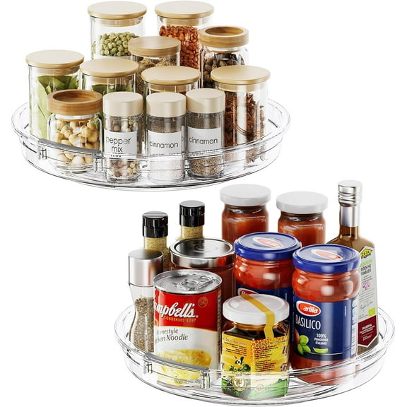 2 Pack Lazy Susan Organizer 9.25 inch Lazy Susan Turntable for Cabinet, Rotating Spice Organization for Cabinet, Kitchen, Table Top, Countertop, Pantry Fridge Organizers and Storage, Clear
