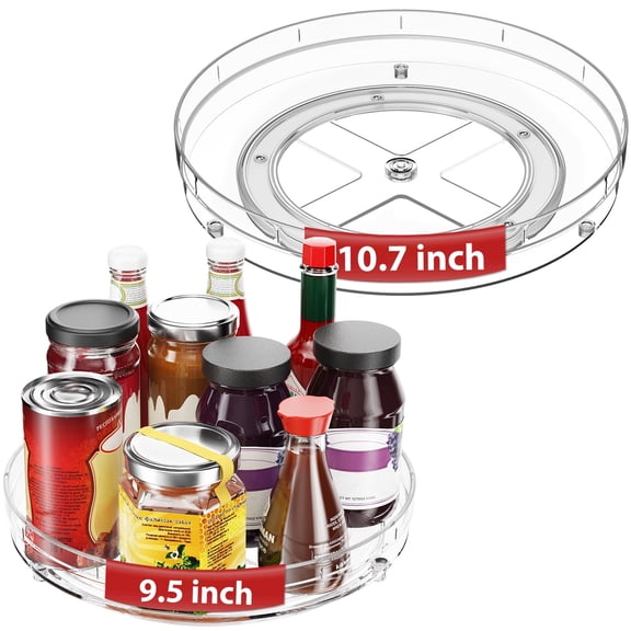 2 Pack Lazy Susan Organizer, 9.5 Inch, 10.7 Inch Lazy Susan Turntable for Cabinet, Turntable Organizer for Pantry Organizers and Storage, Non-Skid Fridge Organizer