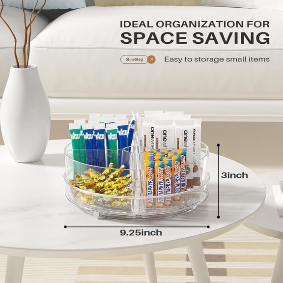 2 Pack Lazy Susan Organizer, 9 inch Rotating Storage Organizer with 4 Removable Bins, Lazy Susan Turntable Organizer for Fridge, Kitchen, Vanity, Cabinet