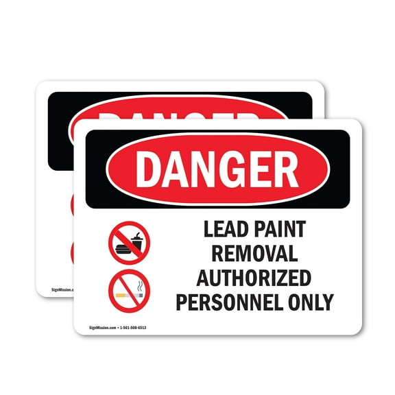 (2 Pack) Lead Paint Removal Authorized OSHA Danger Sign 5 Inch X 3.5 Inch Vinyl Label Decal Sticker Weather Resistant, UV Protected for Workplace, Business, and Construction Site, Made
