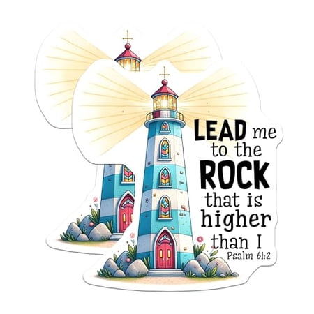 (2 Pack) Lead Me to The Rock Magnets - Inspirational Quote - Lighthouse Decor - Faith Encouragement - 5" On Longest Side - for Cars, Fridges, Toolboxes - Made in USA - MAG8093