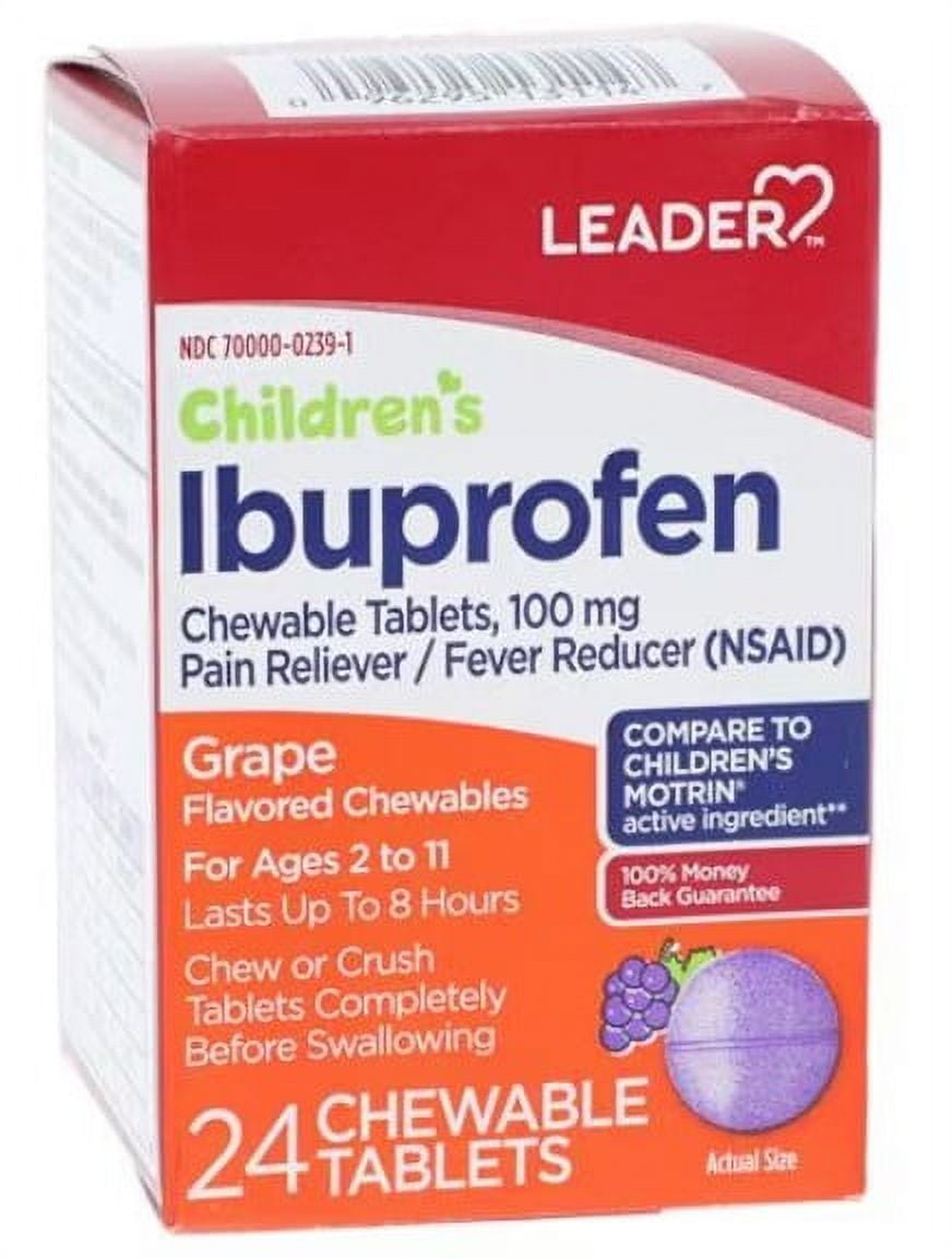 2 Pack Leader Children's Ibuprofen Chewable Tablets 100mg Junior