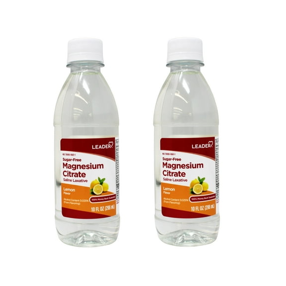 2 Pack - Leader Magnesium Citrate Saline Laxative, Sugar-Free, Lemon Flavor, 10 FL OZ