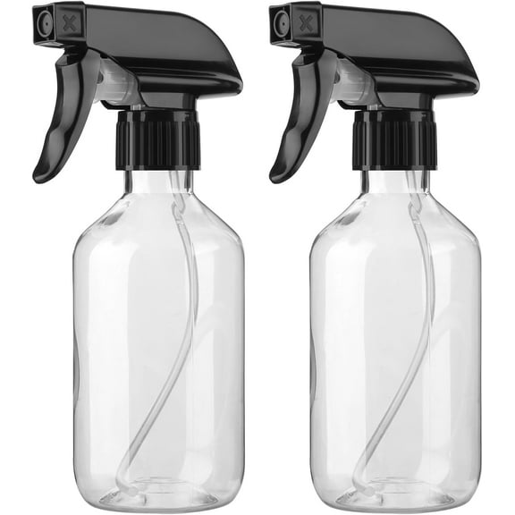2-Pack Leakproof Spray Bottles (300ml/10oz) - Adjustable Nozzle for Fine Mist & Jet Stream | Premium Refillable Plastic Hair Styling, Plant Misting, Cleaning Solutions (Clear)