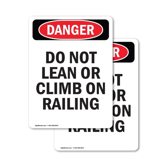 (2 Pack) Do Not Lean Or Climb On Railing OSHA Danger Sign 18 Inch X 24 Inch Vinyl Label Decal Sticker Weather Resistant, UV Protected for Workplace, Business, and Construction Site,