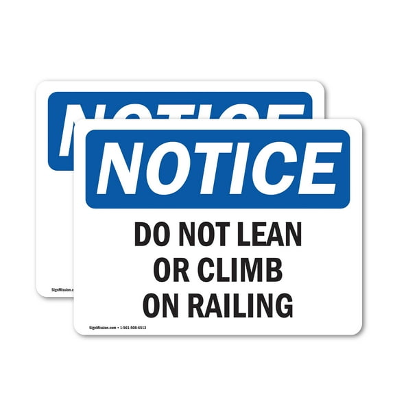 (2 Pack) Do Not Lean Or Climb On Railing OSHA Notice Sign 5 Inch X 3.5 Inch Vinyl Label Decal Sticker Weather Resistant, UV Protected for Workplace, Business, and Construction Site,