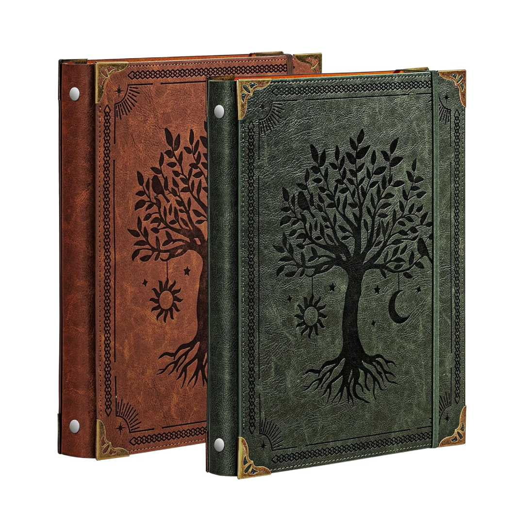 2 Pack Leather 6 Ring Binder 1 Inch Round Ring Binder Holds 200 Sheets 5.7"x8.3" Letter Size Paper, Wedding Family History Notebook Cover Loose Leaf Organizer