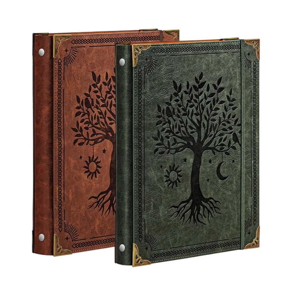 2 Pack Leather 6 Ring Binder 1 Inch Round Ring Binder Holds 200 Sheets 5.7"x8.3" Letter Size Paper, Wedding Family History Notebook Cover Loose Leaf Organizer