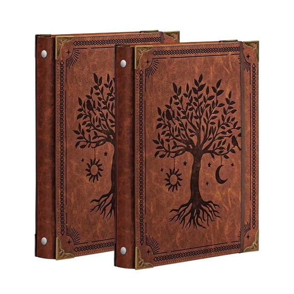 2 Pack Leather 6 Ring Binder 1 Inch Round Ring Binder Holds 200 Sheets 5.7"x8.3" Letter Size Paper, Wedding Family History Notebook Cover Loose Leaf Organizer