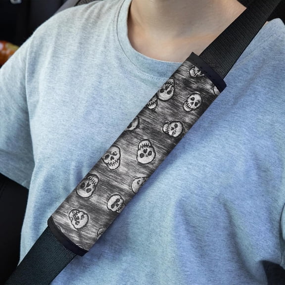 2-Pack Leather Car Seat Belt Pads Cover with Embossed Skull Pattern, Breathable Soft Shoulder Strap Pads for Neck and Shoulder Protection for Car Interior Accessories (Skull Black Silver)