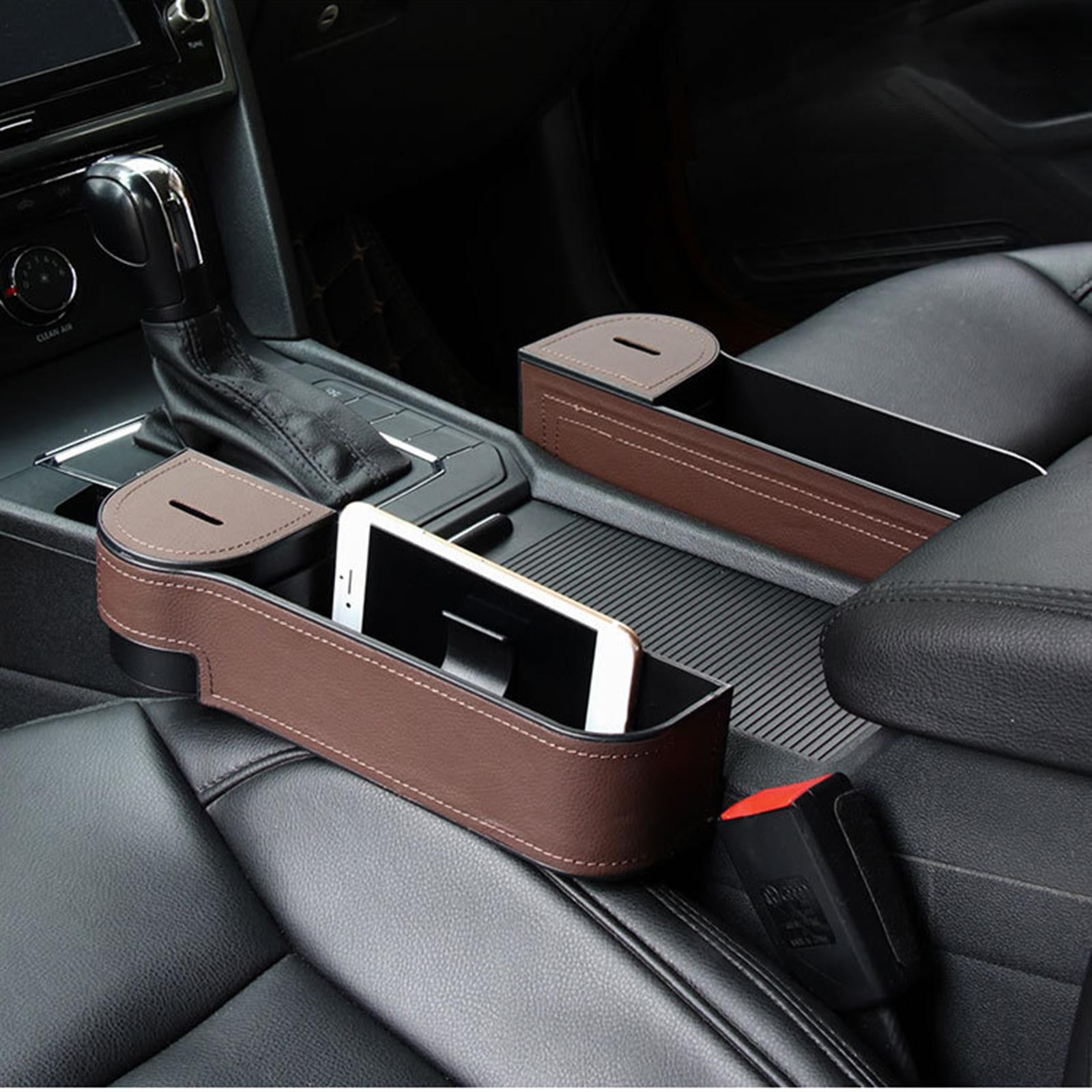 2 Pack Leather Car Seat Gap Filler Organizer with Cup Holder Car Seat  Organizer Front Seat Storage Box Filler for Phone Key Card Coin Case  Accessoies.Auto PU Leather Console with Cup Holder