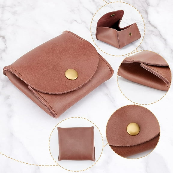 2 Pack Leather Coin Pouch Change Holder Genuine Leather Mini Moon Pocket Coin Case Tray Squeeze Change Wallet Holder Vintage Handmade Envelope Small Item Storage Bag