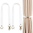thumbnail image 1 of 2 Pack Leather Curtain Tiebacks European Style Tie Backs Made Curtain Rod Holders Window Treatment Holdbacks Leather Drapery Holdbacks with Metal Hooks for Office Living Room(White), 1 of 9