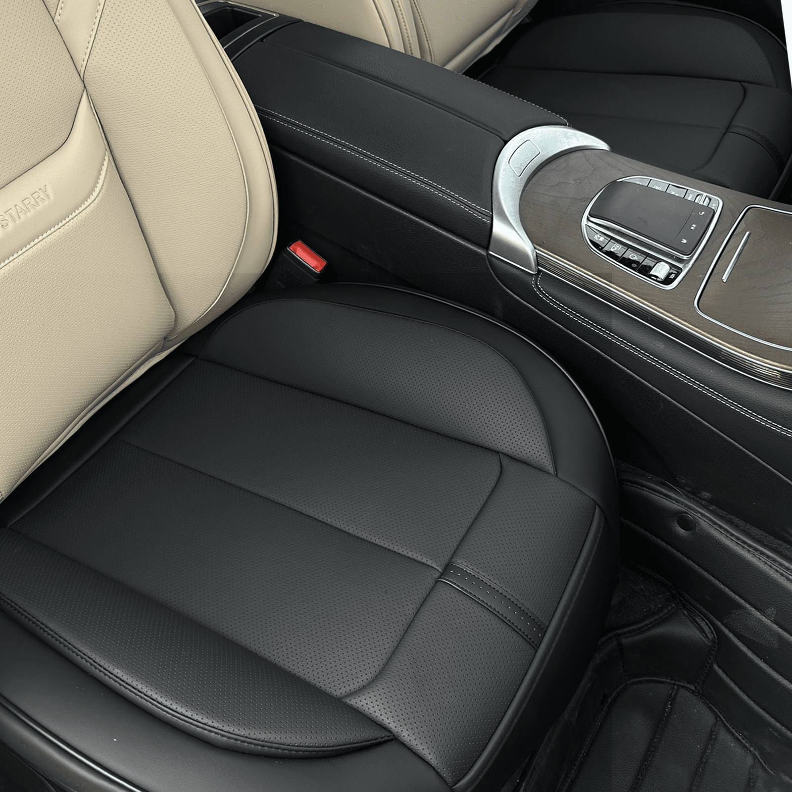 2 Pack Leather Front Car Seat Cover Bottom Only, Anti-Slip Padded Seat Cushion, Full Wrap Seat Protector with Storage Function Universal Fit for Most Cars, SUV, Pick-up Trucks (Black)