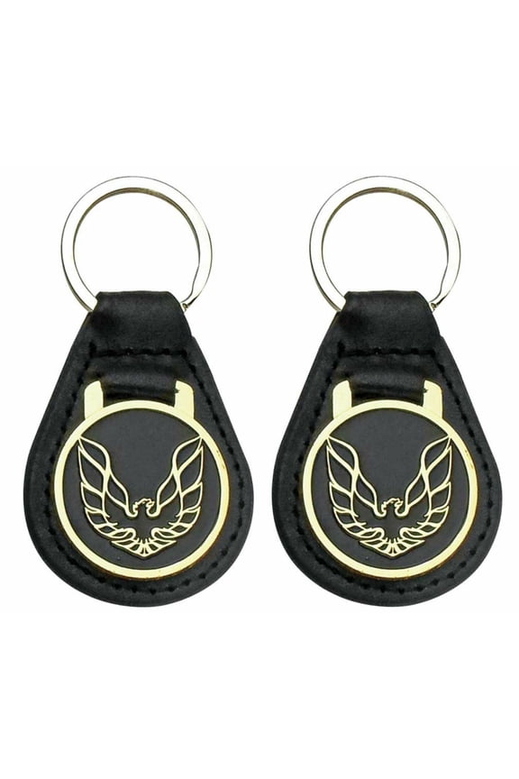 2 Pack Leather Keychain Ring W/ Gold Wings Up Bird Pontiac Firebird and Trans AM