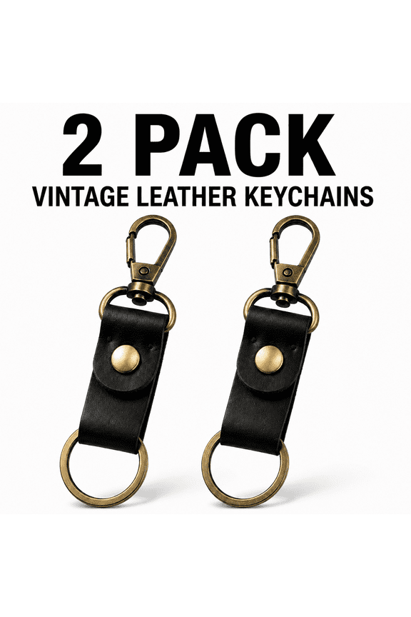 2 Pack Leather Keychains, Vintage Leather Key Ring with Metal Clip, Belt Loop Key Holder for Car Keys, House Keys and Everyday Carry
