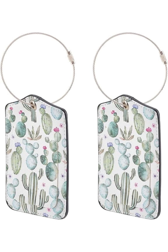 2 Pack Leather Luggage Tags for Suitcase Green Cactus Suitcase Tags with Name Address Card Luggage Identifier Cruise Luggage Tags Travel Accessories for Cruise Ships