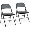 thumbnail image 1 of 2 Pack Leather Padded Folding Chair, Indoor Outdoor Portable Stackable Commercial Seat with Steel Frame, Capacity for Home, Office, Party, Comfy, Black, 1 of 18