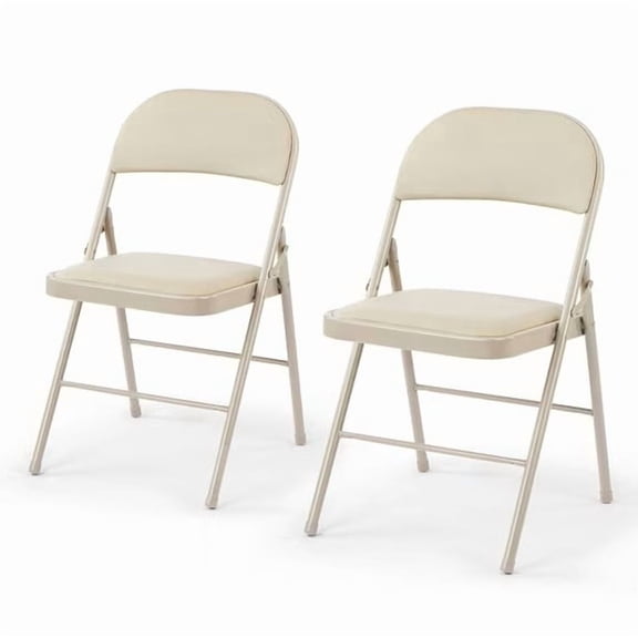 2-Folding Chair Indoor Outdoor – Lightweight Portable Metal Frame, Water-Resistant Padded Seat, Fold Up Chairs for Camping, Patio, Dining, Supports 330 lbs, Black & Khaki