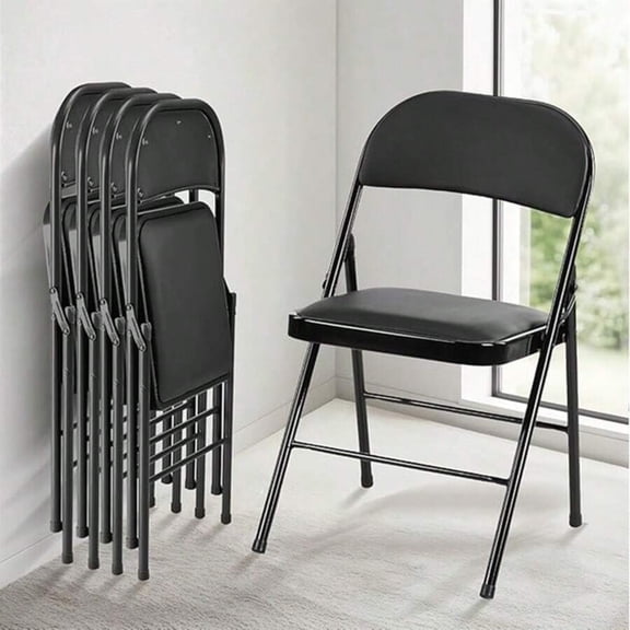 2-Pack Leather Padded Folding Chairs - Sturdy Metal Frame, Comfy Foldable Chairs for Indoor/Outdoor Home, Office & Party