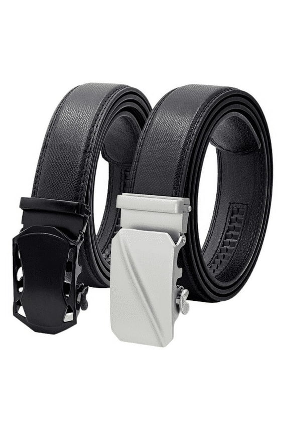 2 Pack Leather Ratchet Belt for Men Adjustable Dress Belts with Click Sliding Buckle (Style 1)