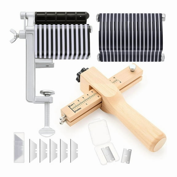 2 Pack Leather Strap Cutter Tools Table Top Lace Cutter with Replacement Blades for Fringe Braiding Strip Belts