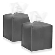 2 Pack Leather Tissue Box Cover, Square Tissue Holder with Bottom Belt, Modern Tissue Case Cube Dispenser for Decor Bathroom Home Car Office Desk Black