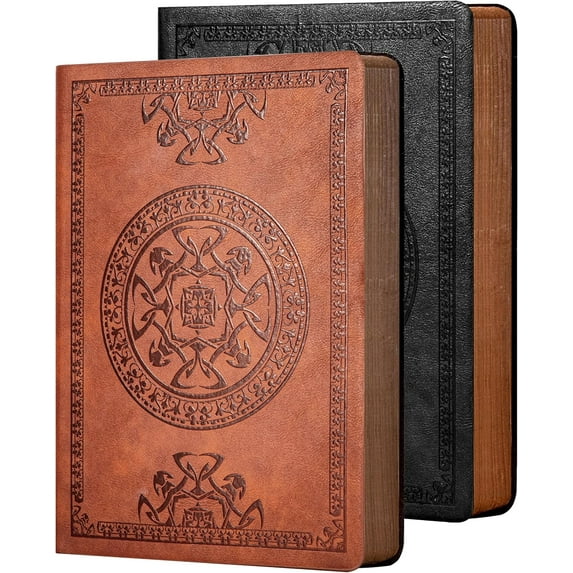 2 Pack Leather Vintage Journal for Men Soft Cover Lined Pages Notebook 180 Lay Flat for Writing Travel Diary, 5.7'' x 8.3'', Black, Brown