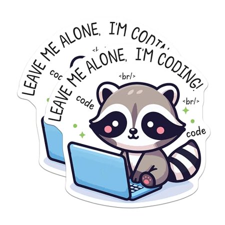 (2 Pack) Leave Me Alone I'm Coding Magnets - Cute Raccoon - Laptop Programmer D????cor - Techie Desk Decoration - 5" On Longest Side - for Cars, Fridges, Toolboxes - Made in USA - MAG6087