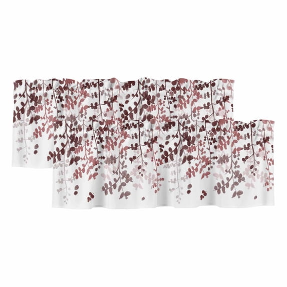 2 Pack Leaves Valances for Windows Bedroom Living Room Window Treatments, Pink Brown Summer Botanical Rod Pocket Valance Drapes Short Kitchen Curtains Over Sink 54"x18"